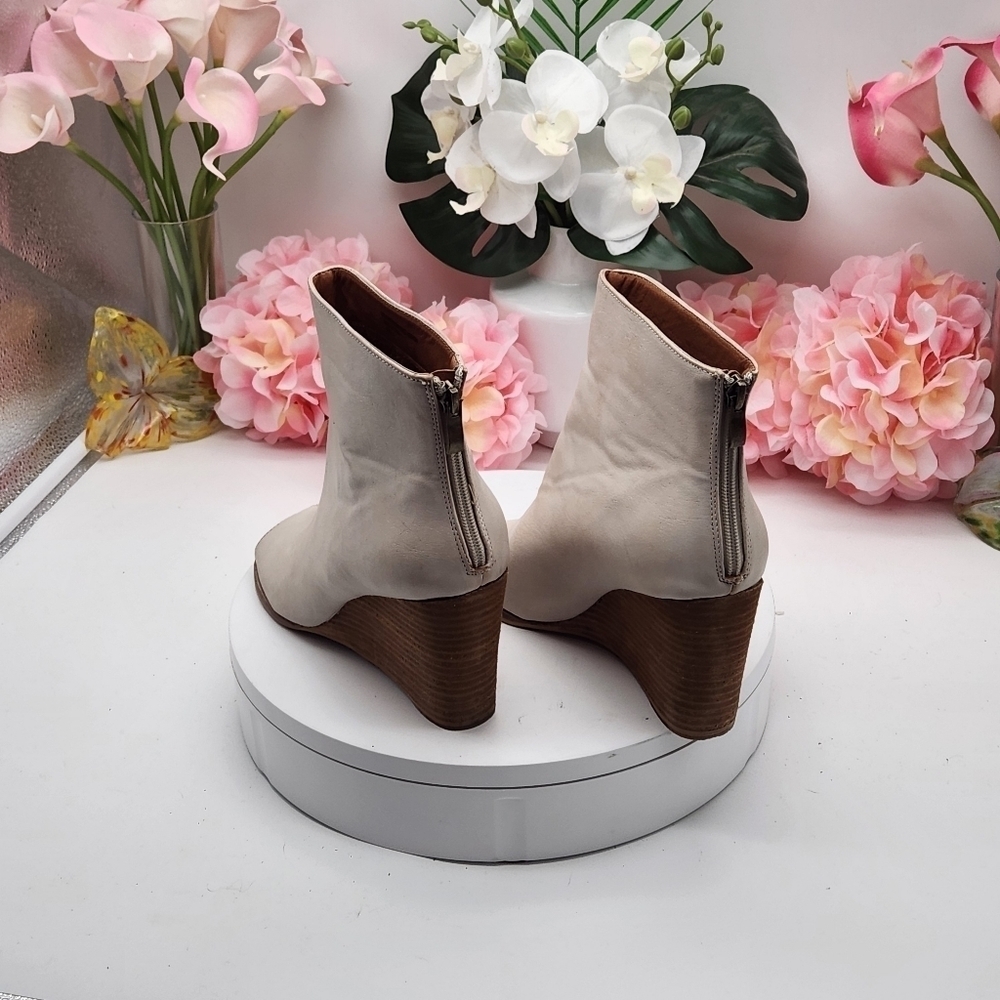 Beast Fashion Wedge Peep Toe Leather Booties Size 9 - Picture 5 of 14